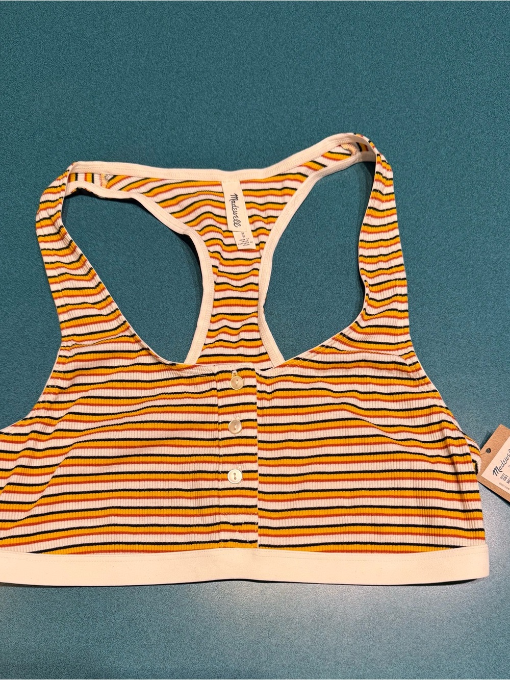 Madewell Striped Ribbed Racerback Bralette in Yellow, Black & White